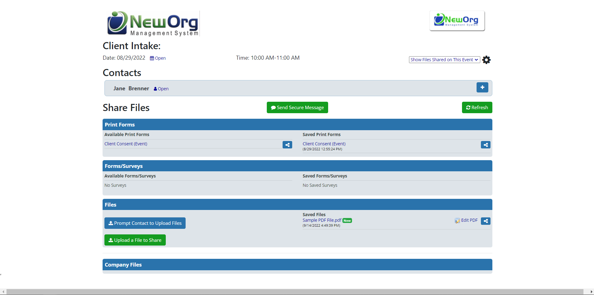 screenshot of NewOrg