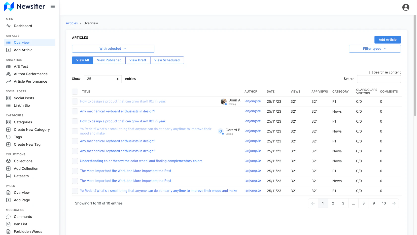 screenshot of Newsifier