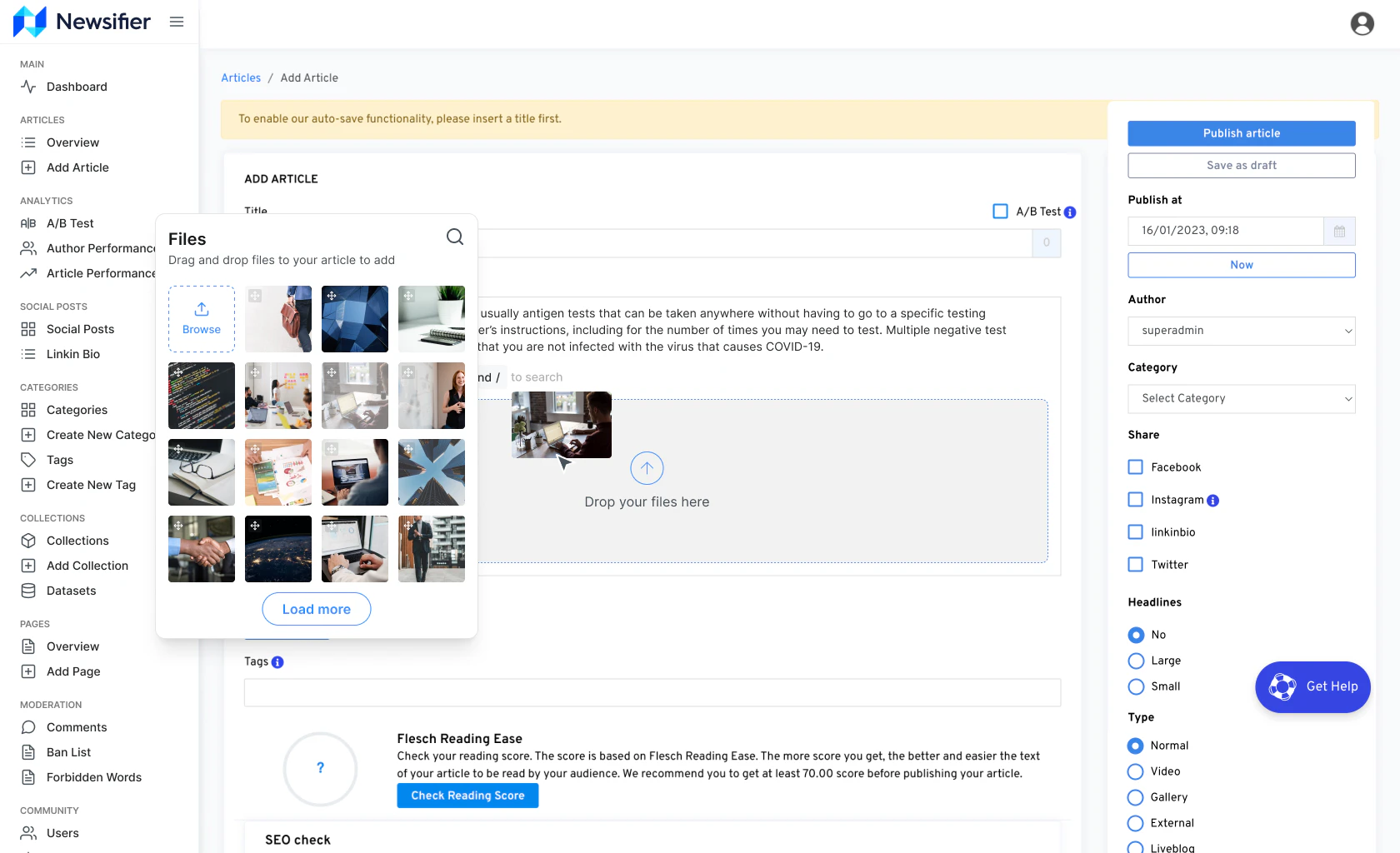 screenshot of Newsifier