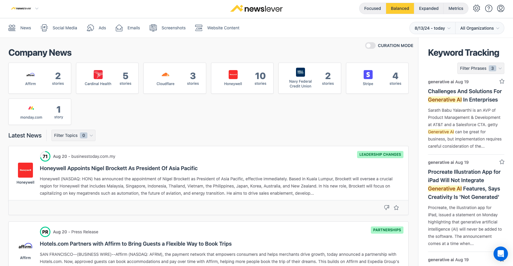 screenshot of Newslever