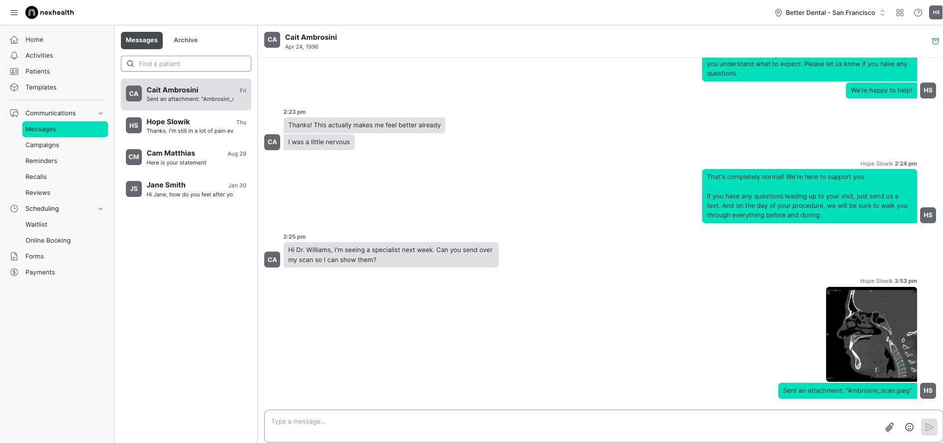 screenshot of NexHealth