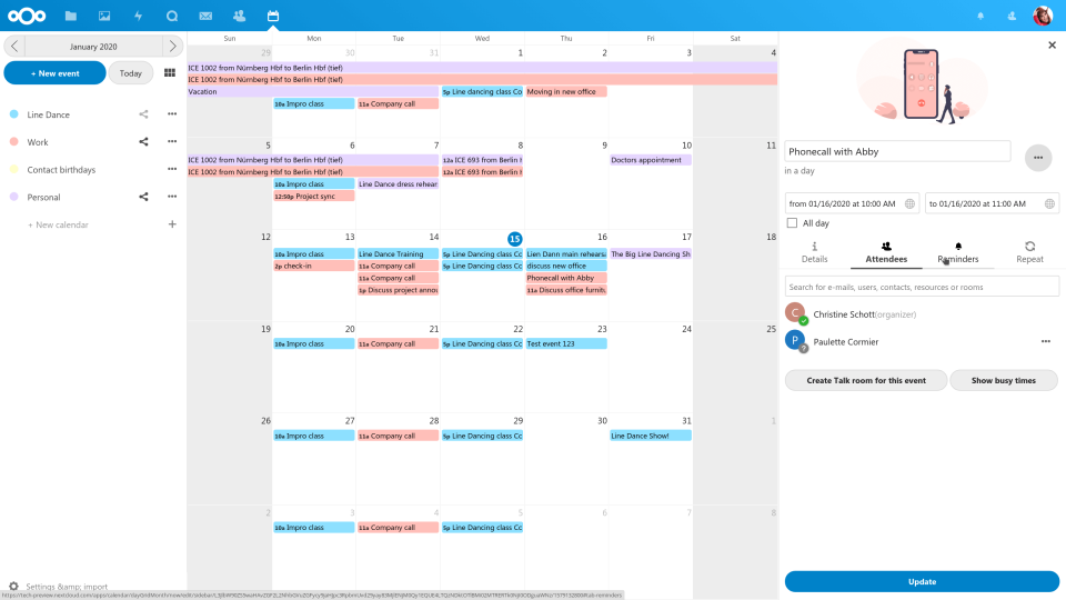 screenshot of Nextcloud
