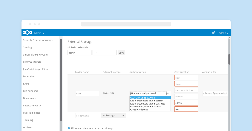 screenshot of Nextcloud