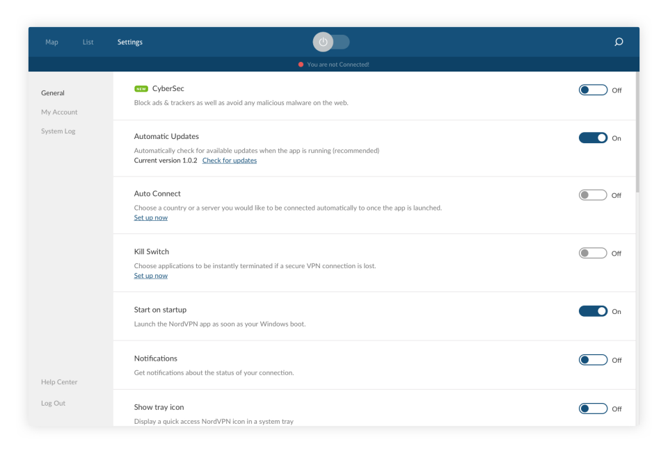 screenshot of NordVPN