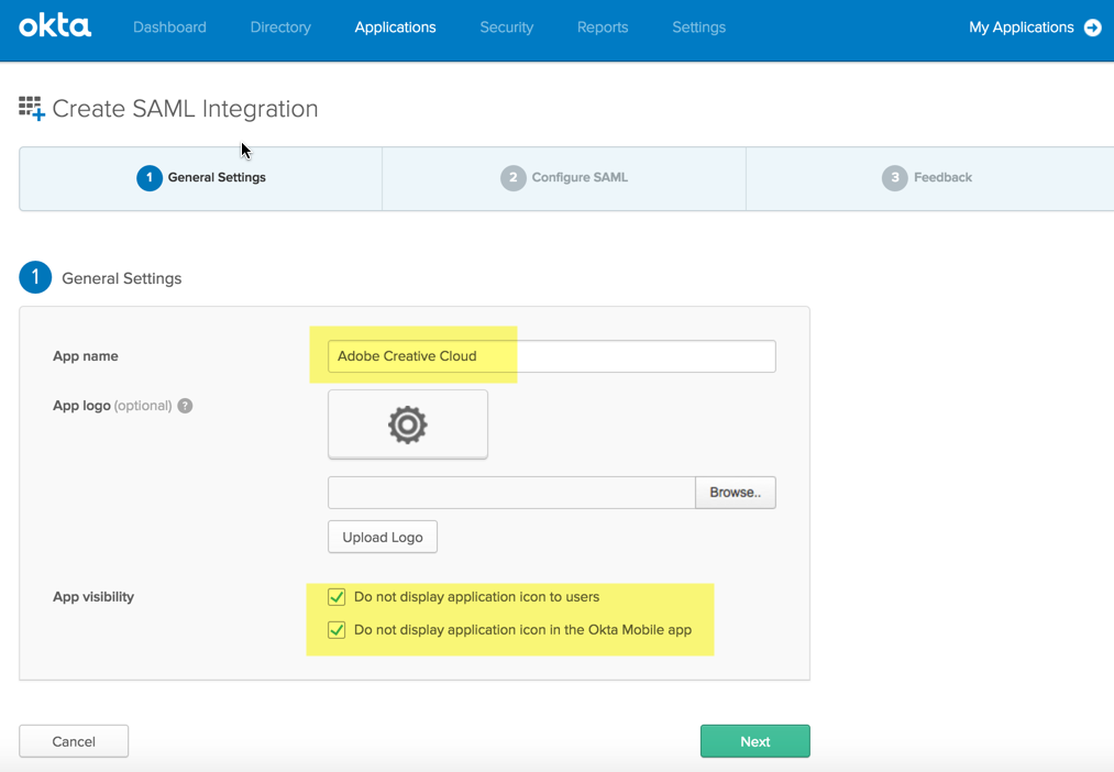 screenshot of Okta