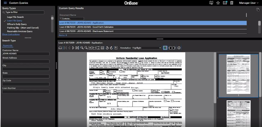 screenshot of OnBase