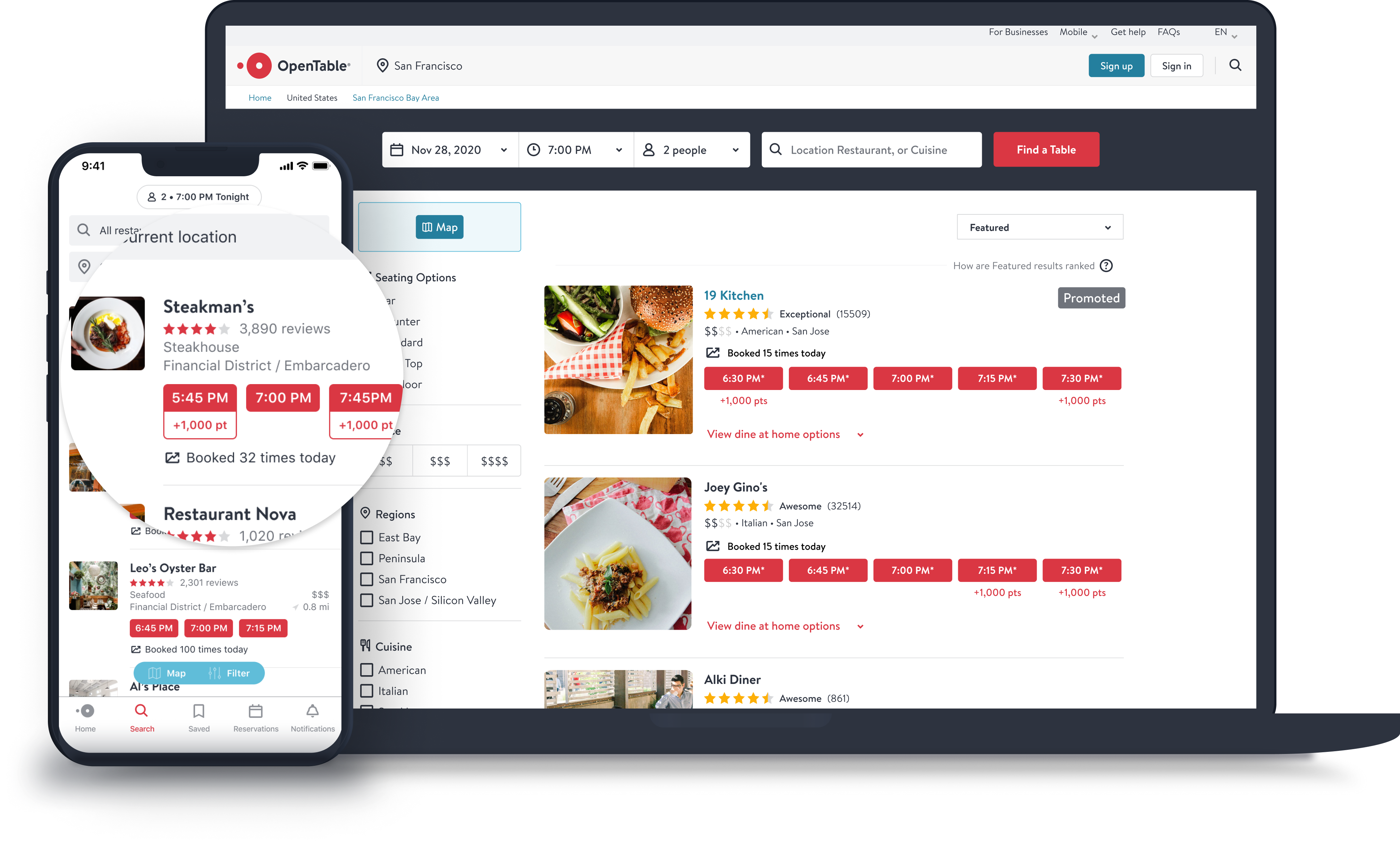 screenshot of OpenTable