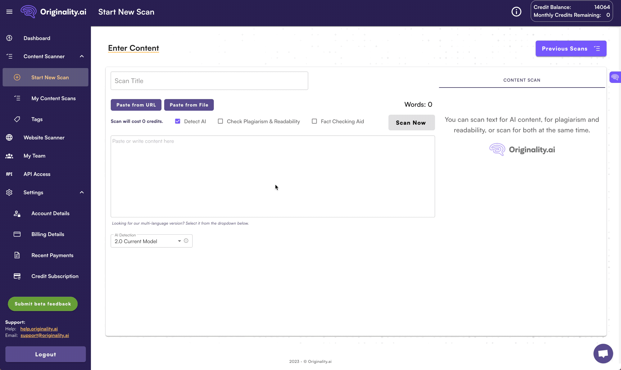 screenshot of Originality.AI