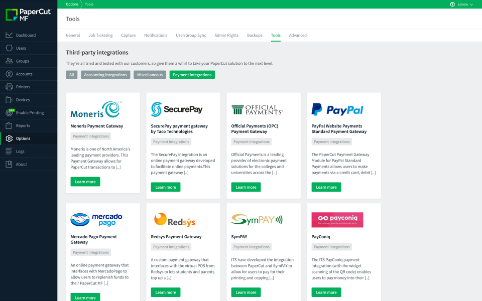 screenshot of PaperCut