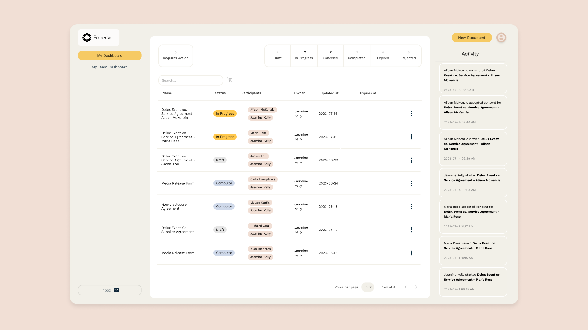 screenshot of Papersign