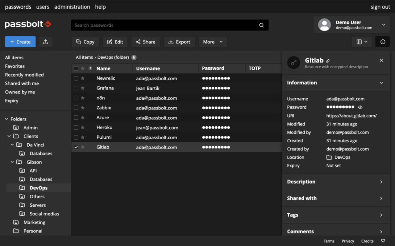 screenshot of Passbolt