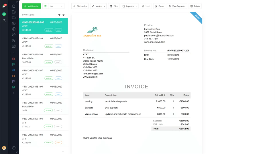 screenshot of Paymo