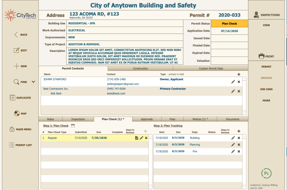 screenshot of Permits
