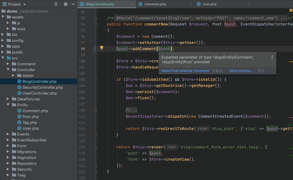 screenshot of PhpStorm
