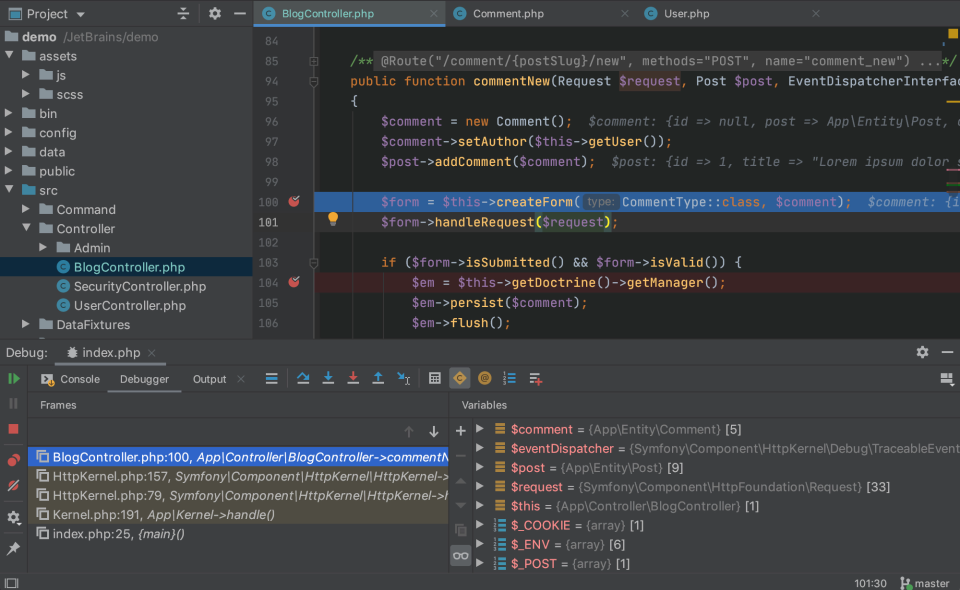 screenshot of PhpStorm