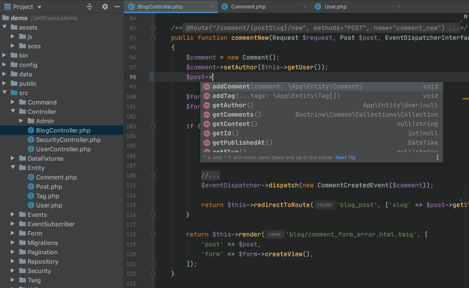screenshot of PhpStorm