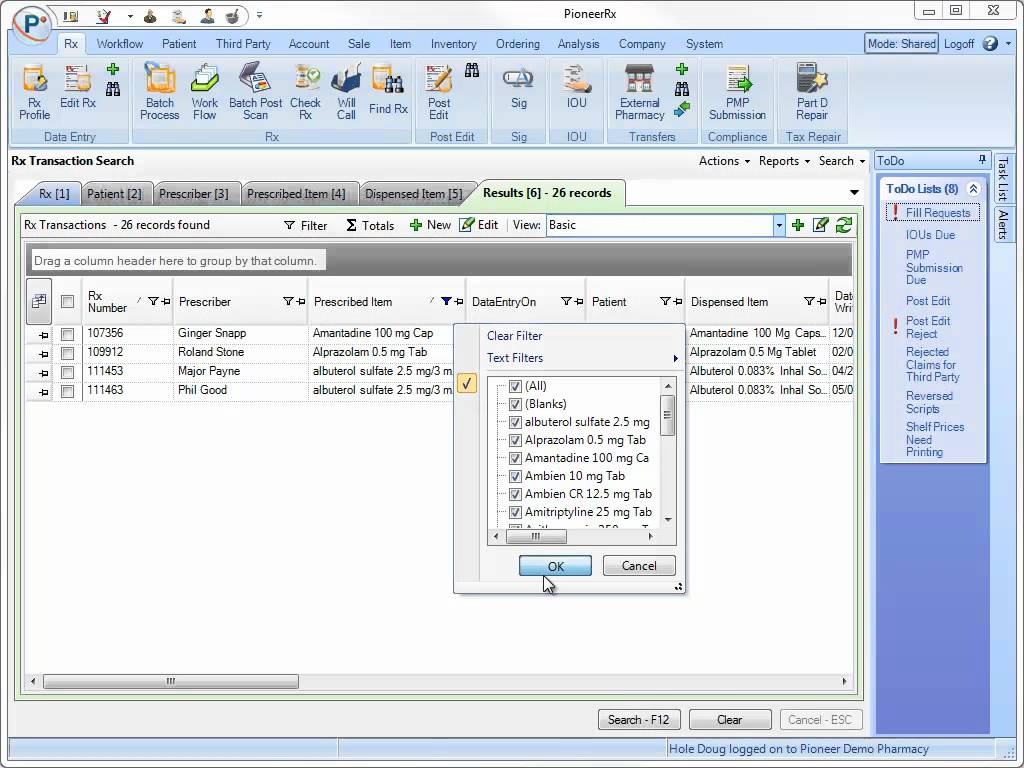screenshot of PioneerRx