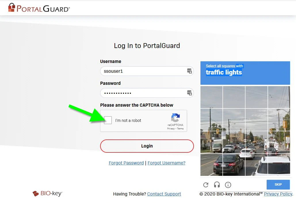screenshot of PortalGuard