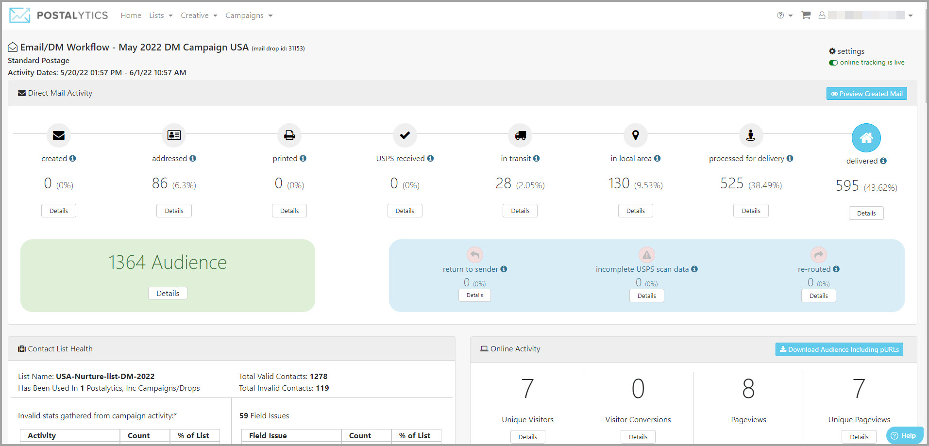 screenshot of Postalytics