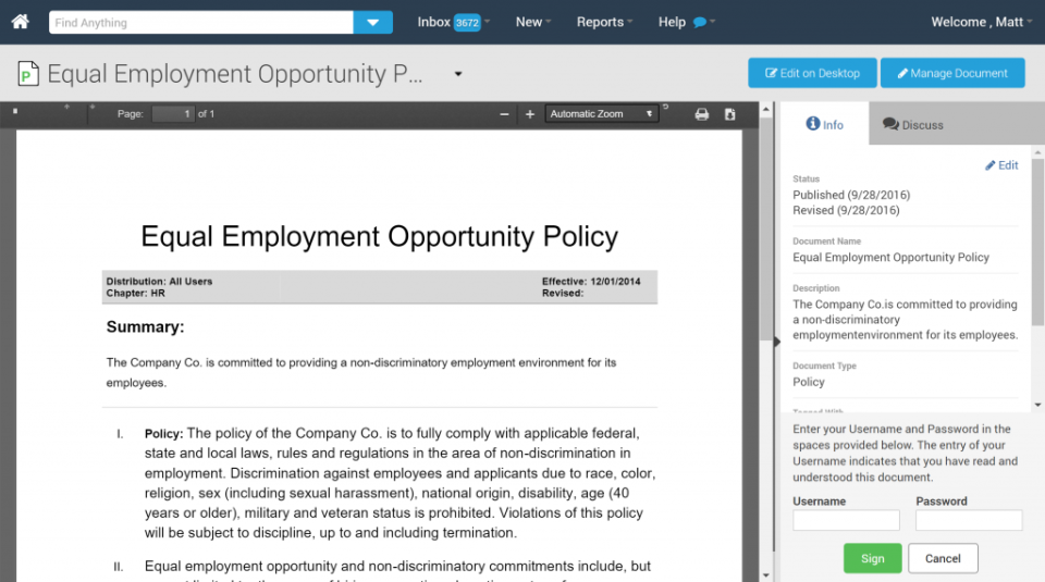 screenshot of PowerDMS