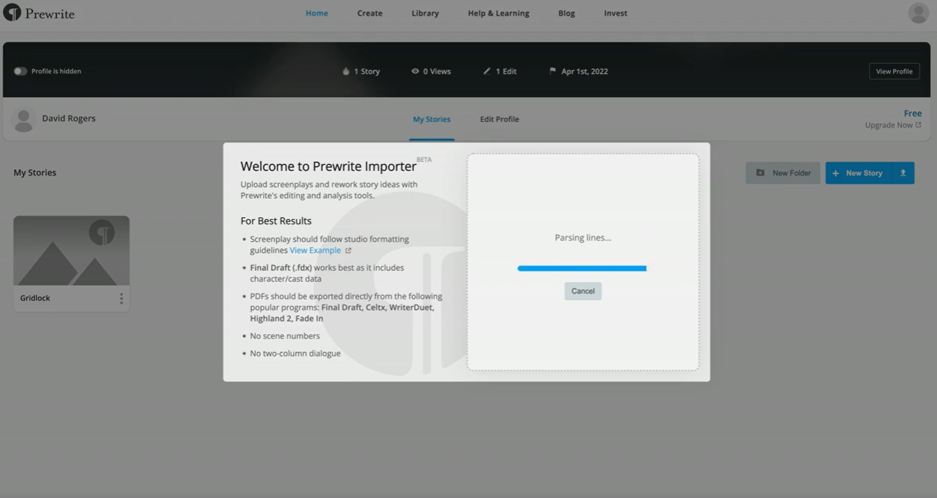 screenshot of Prewrite