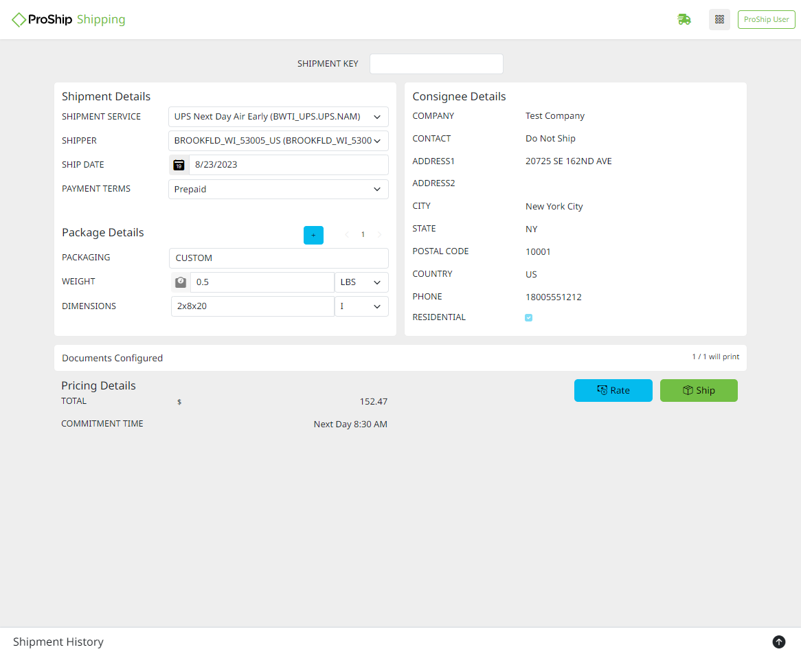 screenshot of ProShip