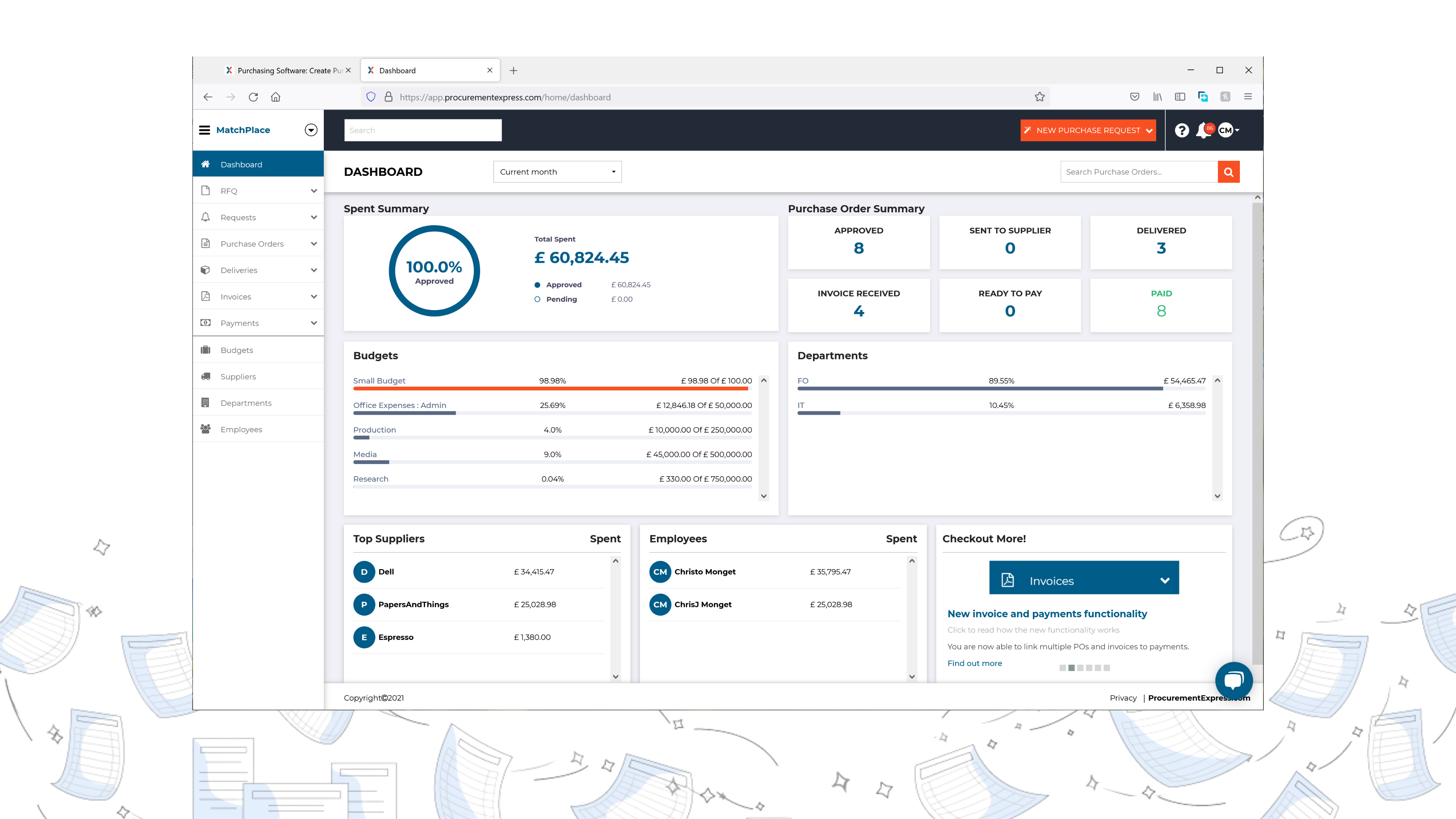 screenshot of ProcurementExpress.com