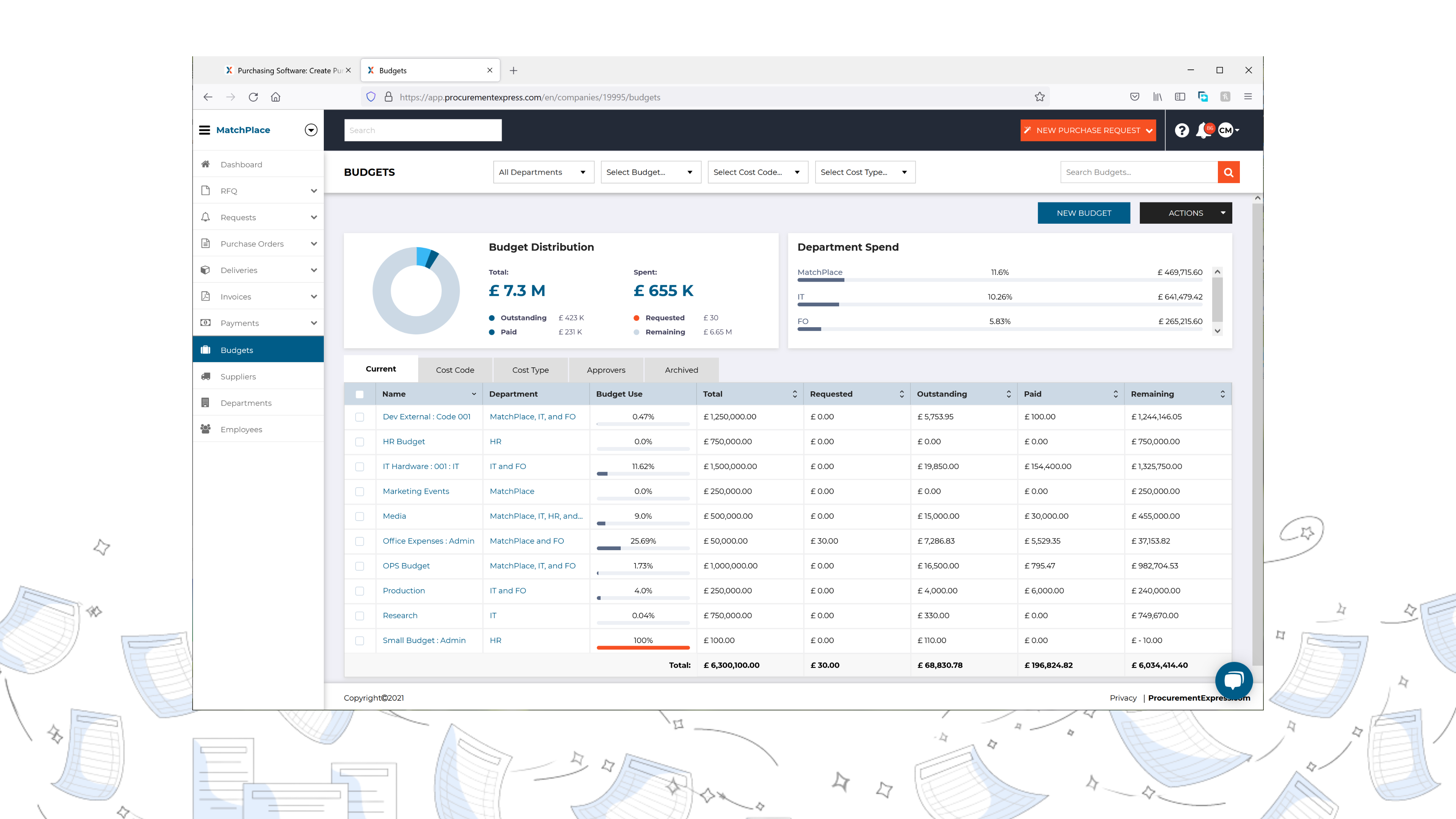screenshot of ProcurementExpress.com