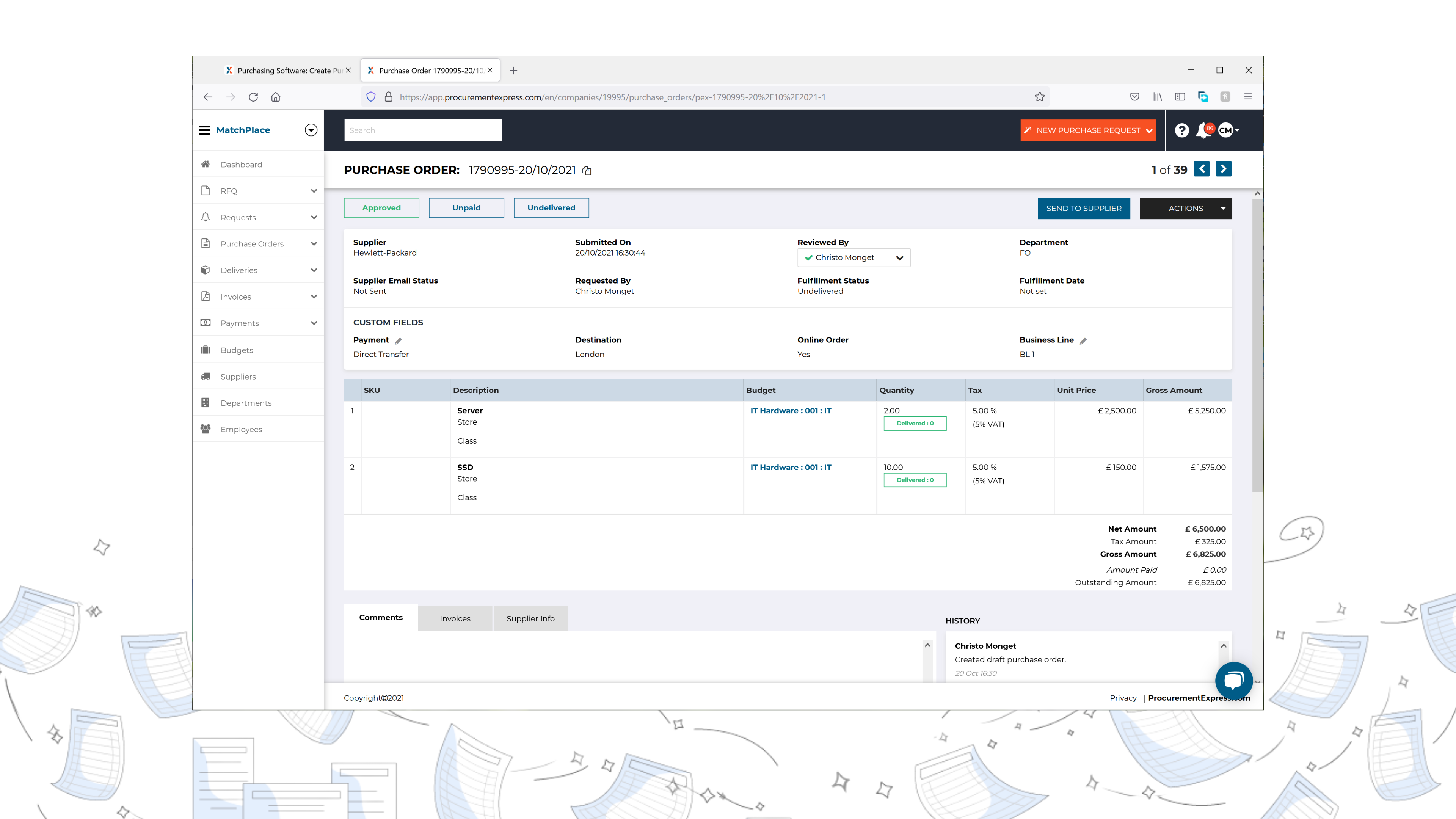 screenshot of ProcurementExpress.com