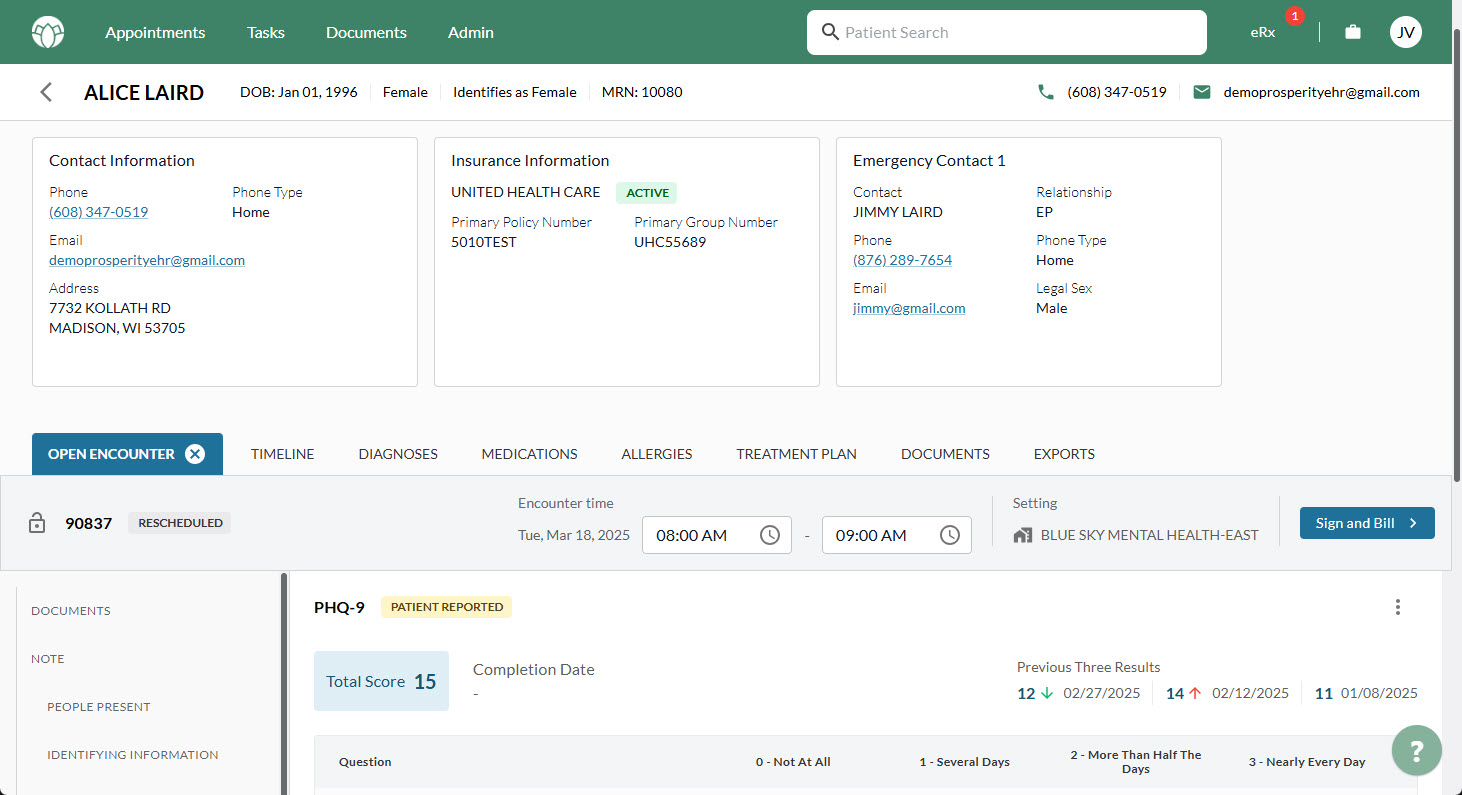 screenshot of ProsperityEHR