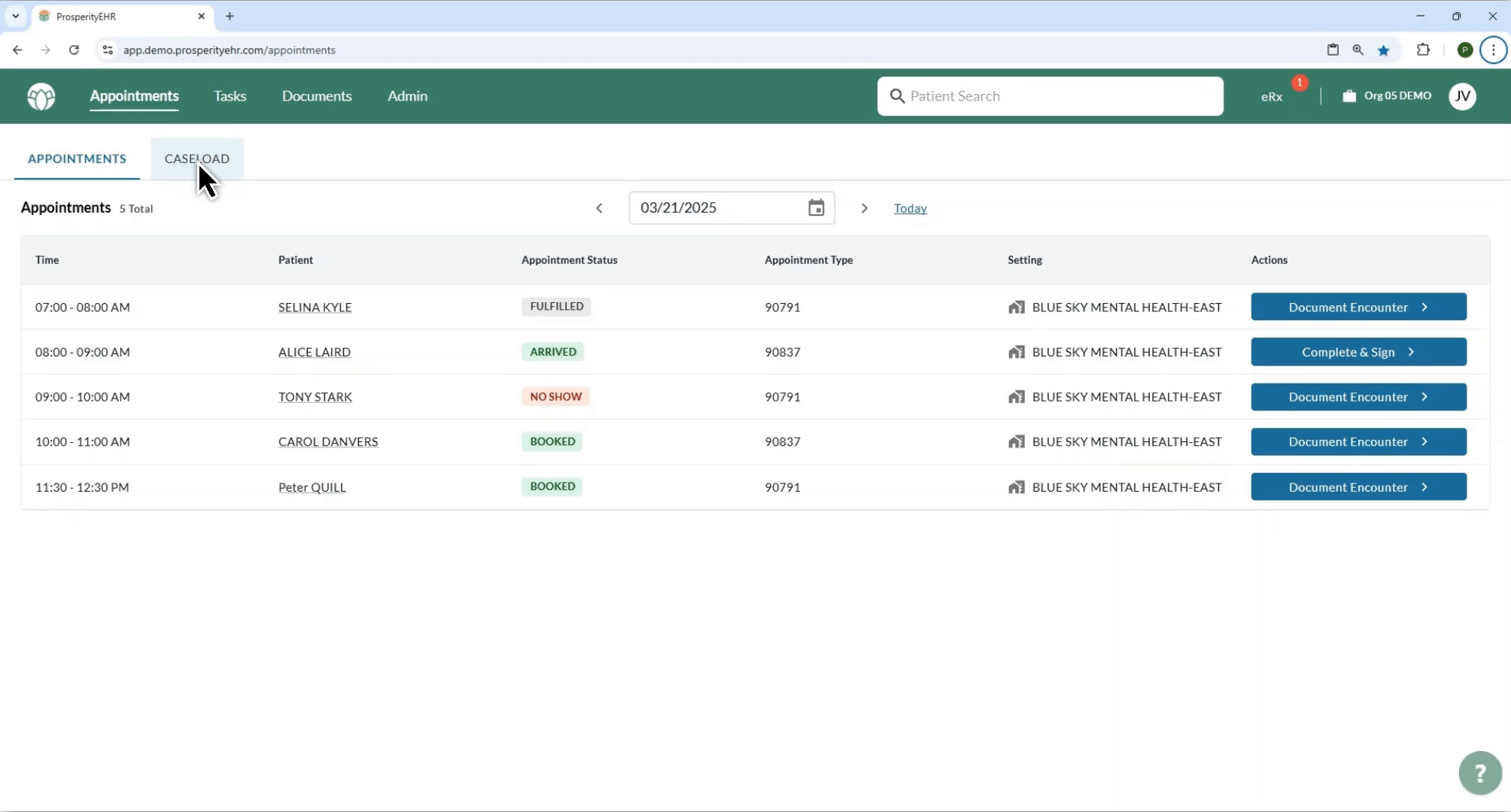 screenshot of ProsperityEHR