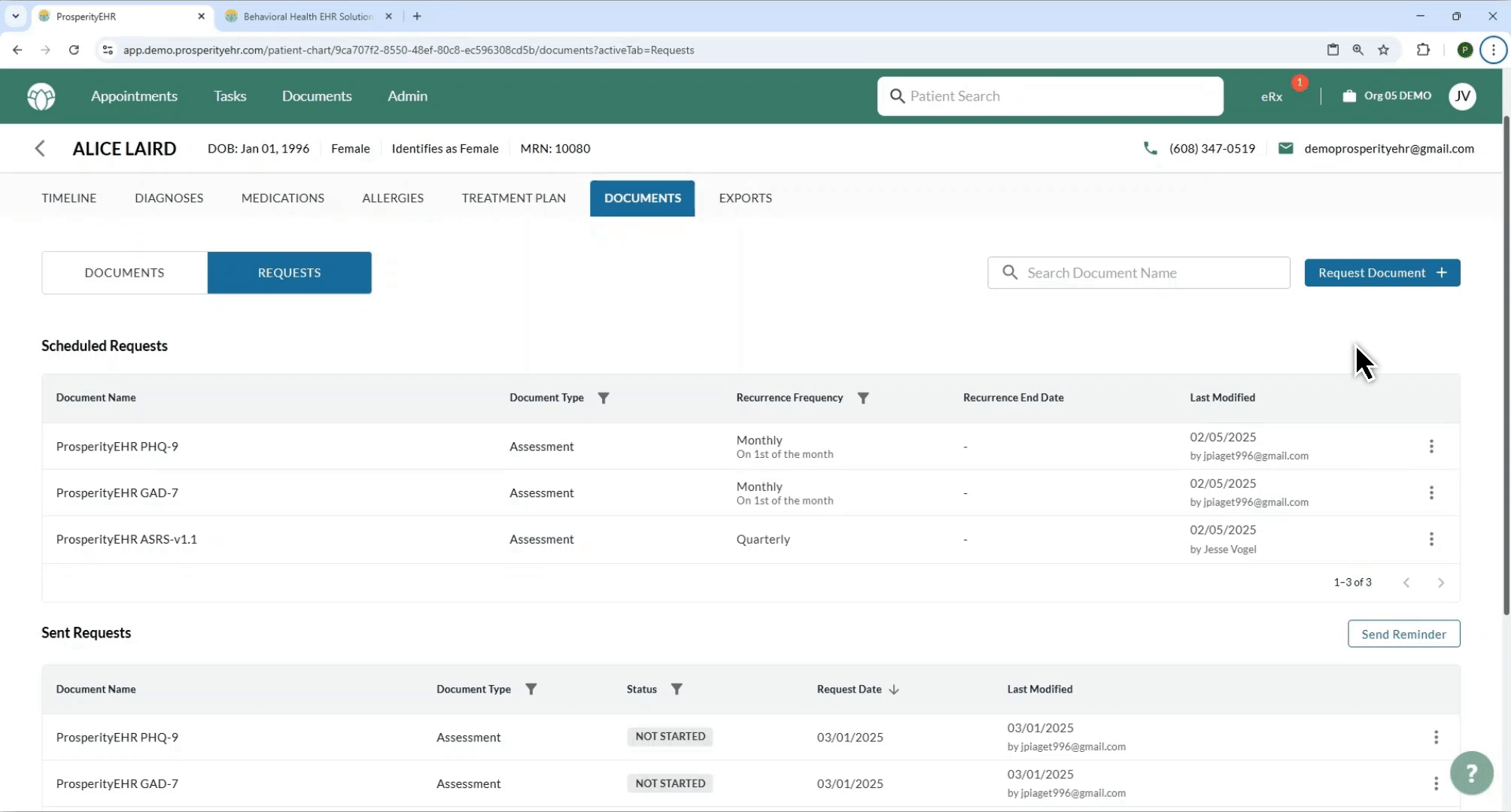 screenshot of ProsperityEHR