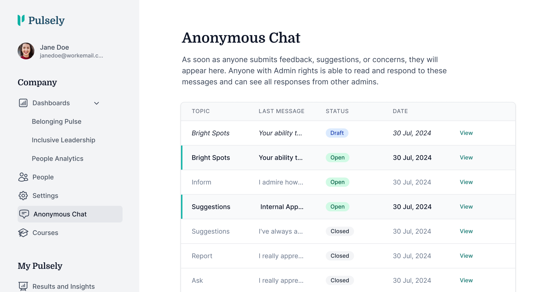 screenshot of Pulsely