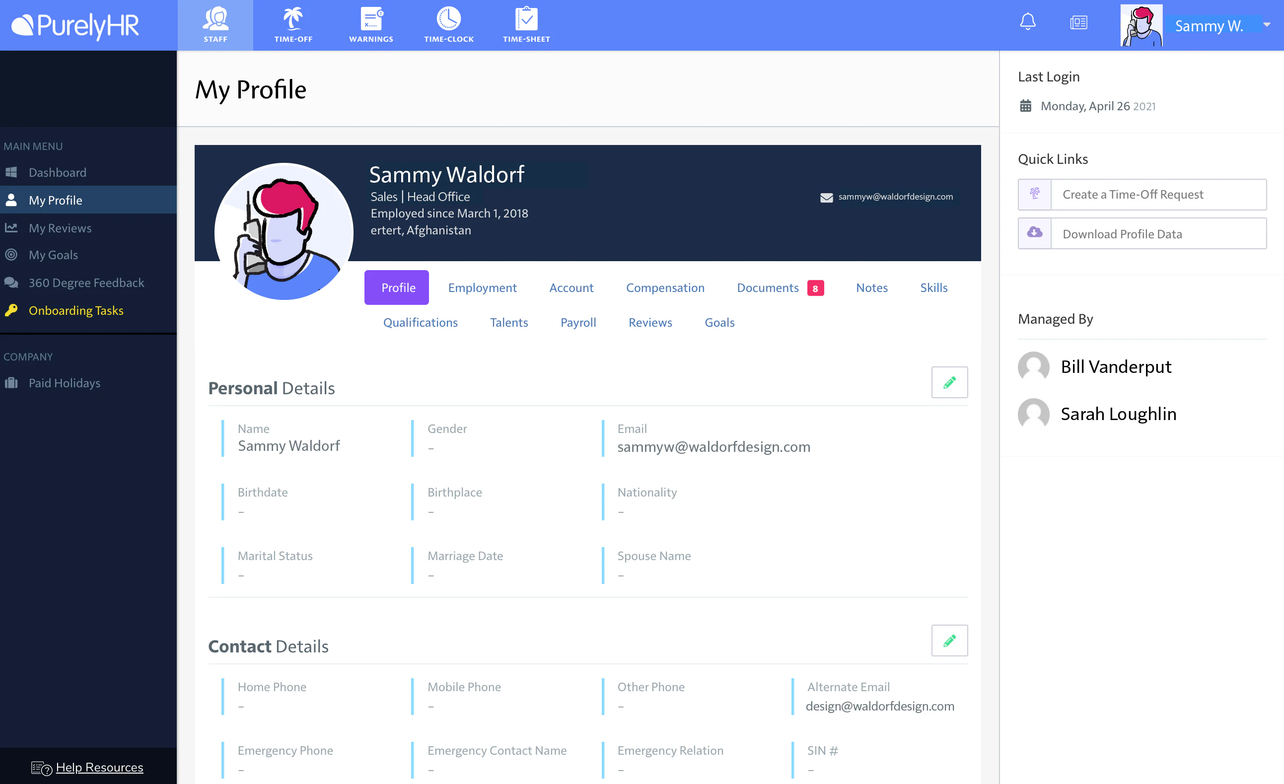 screenshot of PurelyHR