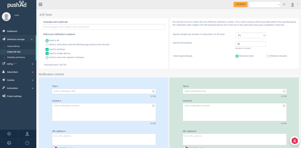 screenshot of PushAd