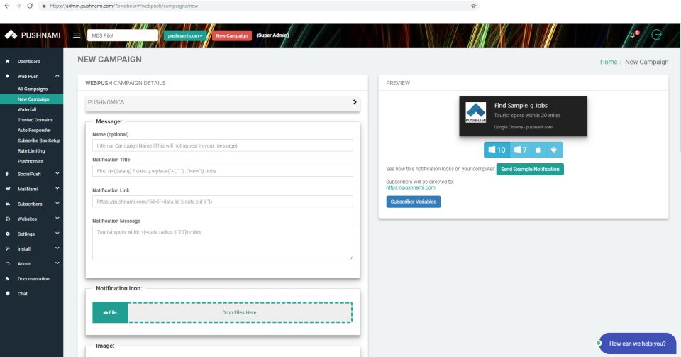 screenshot of PushNami