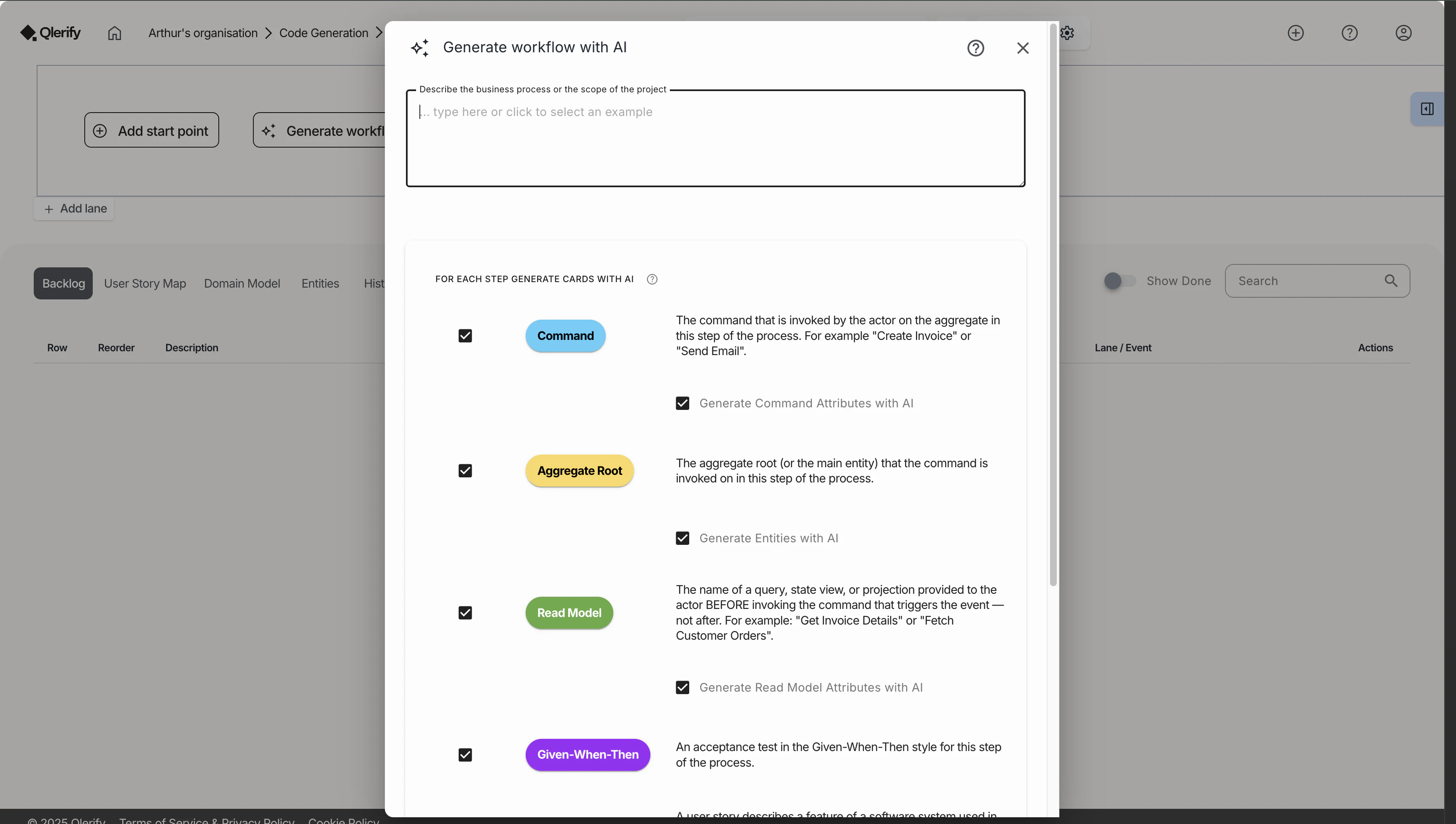 screenshot of Qlerify