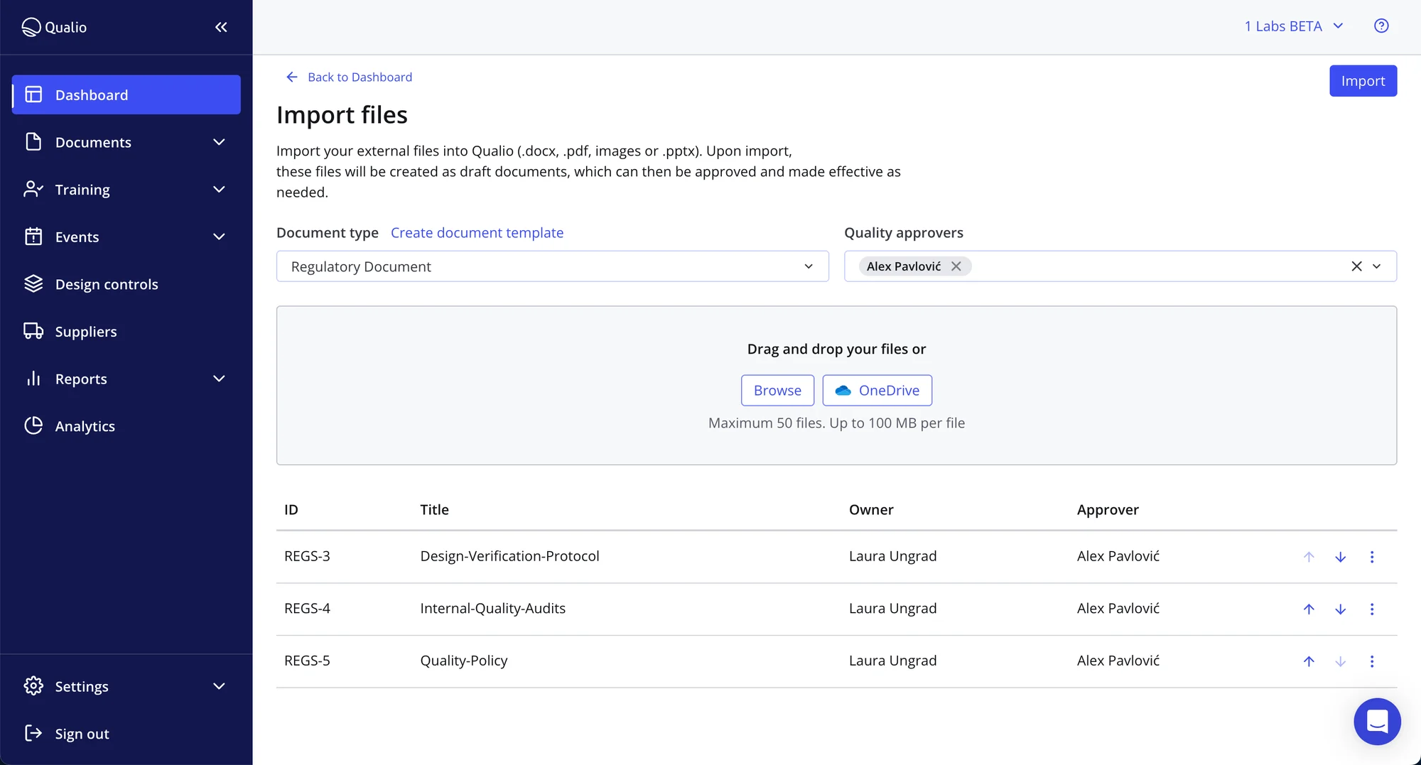 screenshot of Qualio