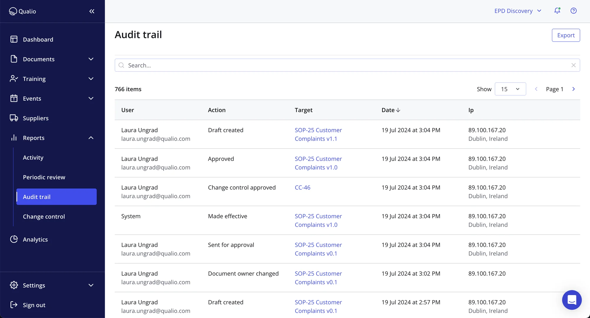 screenshot of Qualio