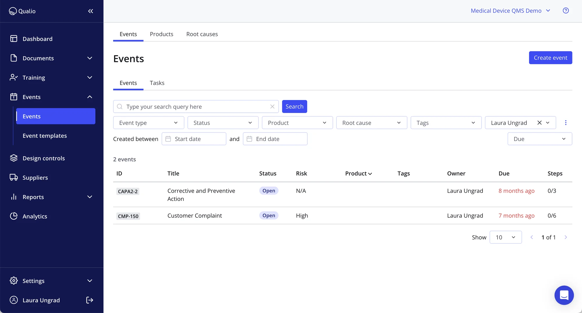 screenshot of Qualio