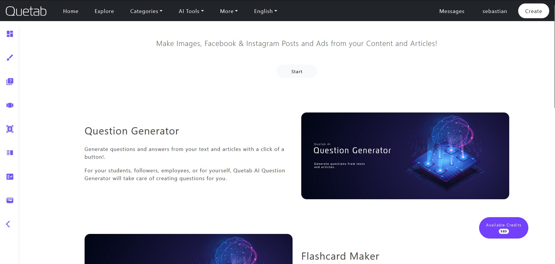 screenshot of Quetab