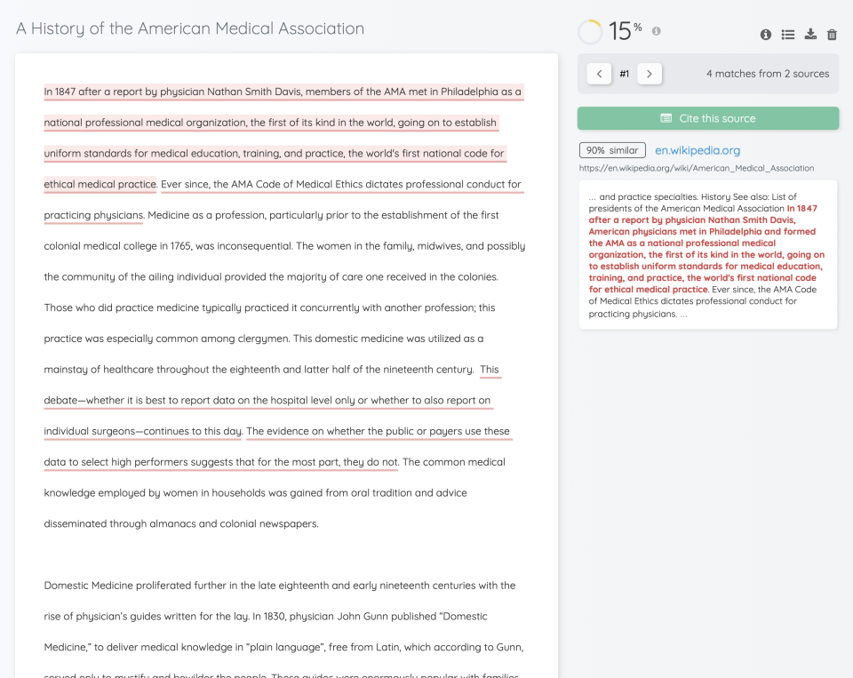 screenshot of Quetext