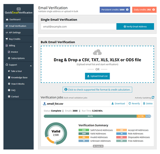 screenshot of QuickEmailVerification