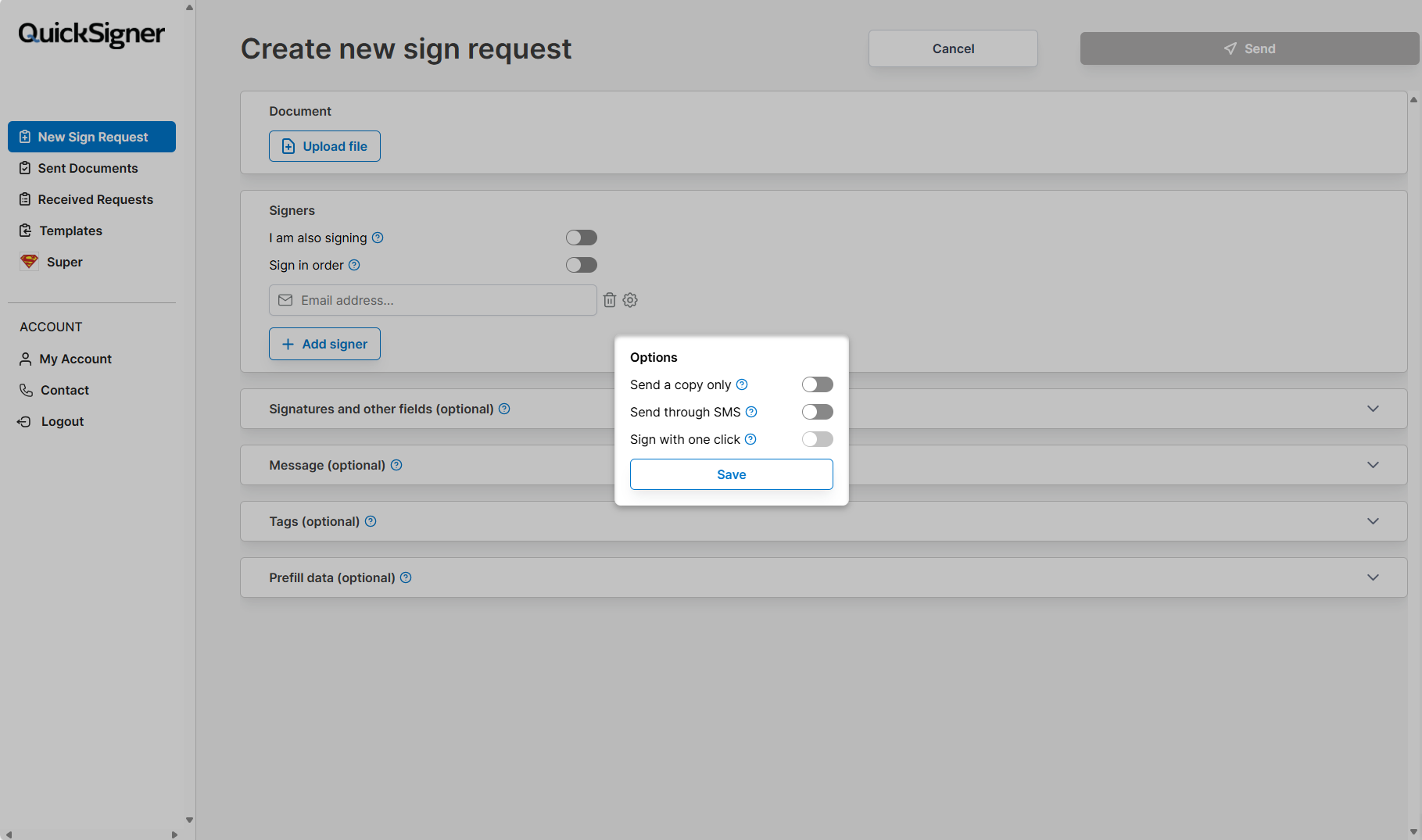 screenshot of QuickSigner