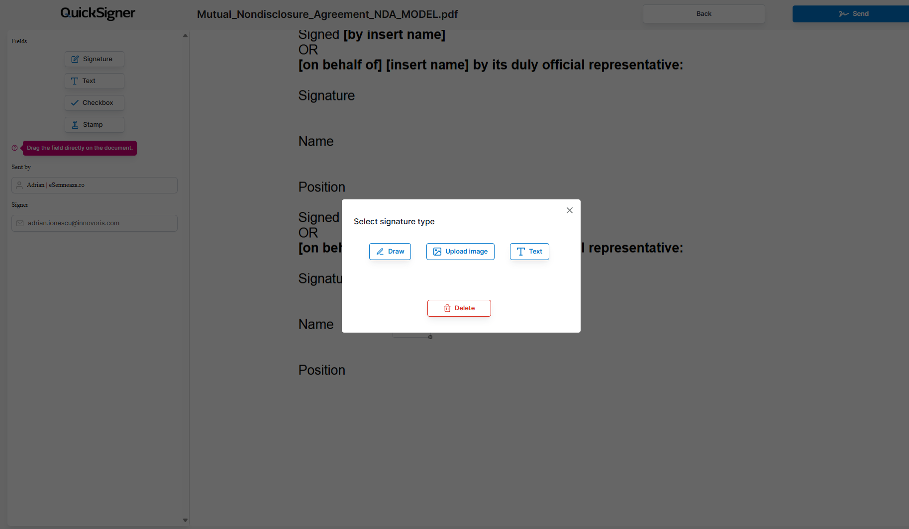 screenshot of QuickSigner