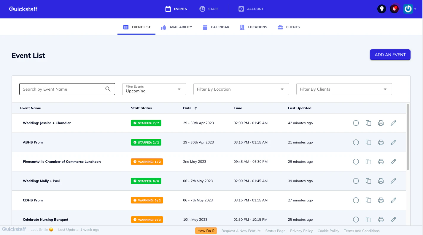 screenshot of QuickStaff