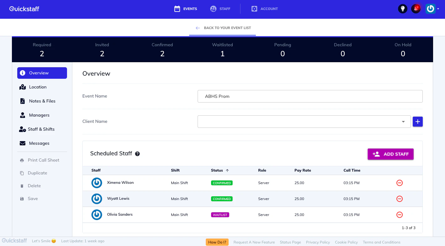 screenshot of QuickStaff