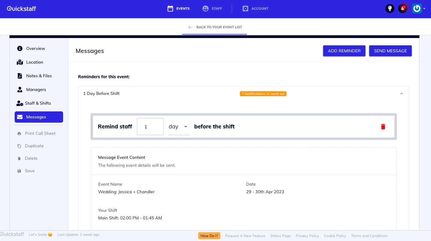 screenshot of QuickStaff