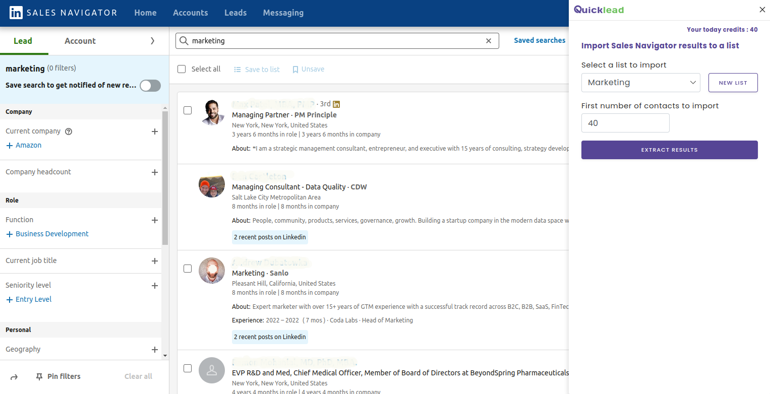 screenshot of Quicklead