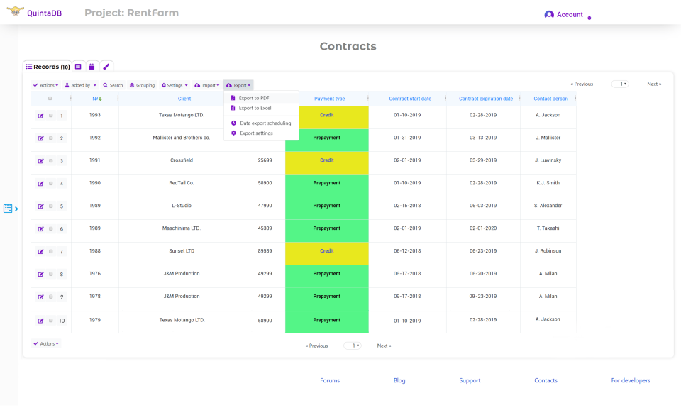 screenshot of QuintaDB